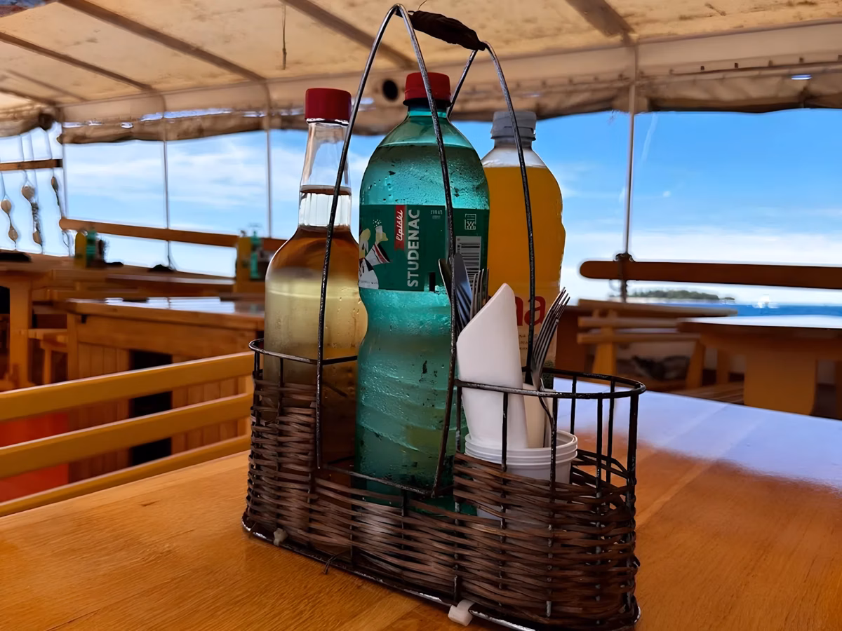 Refreshments on deck beneath the boat's awning
